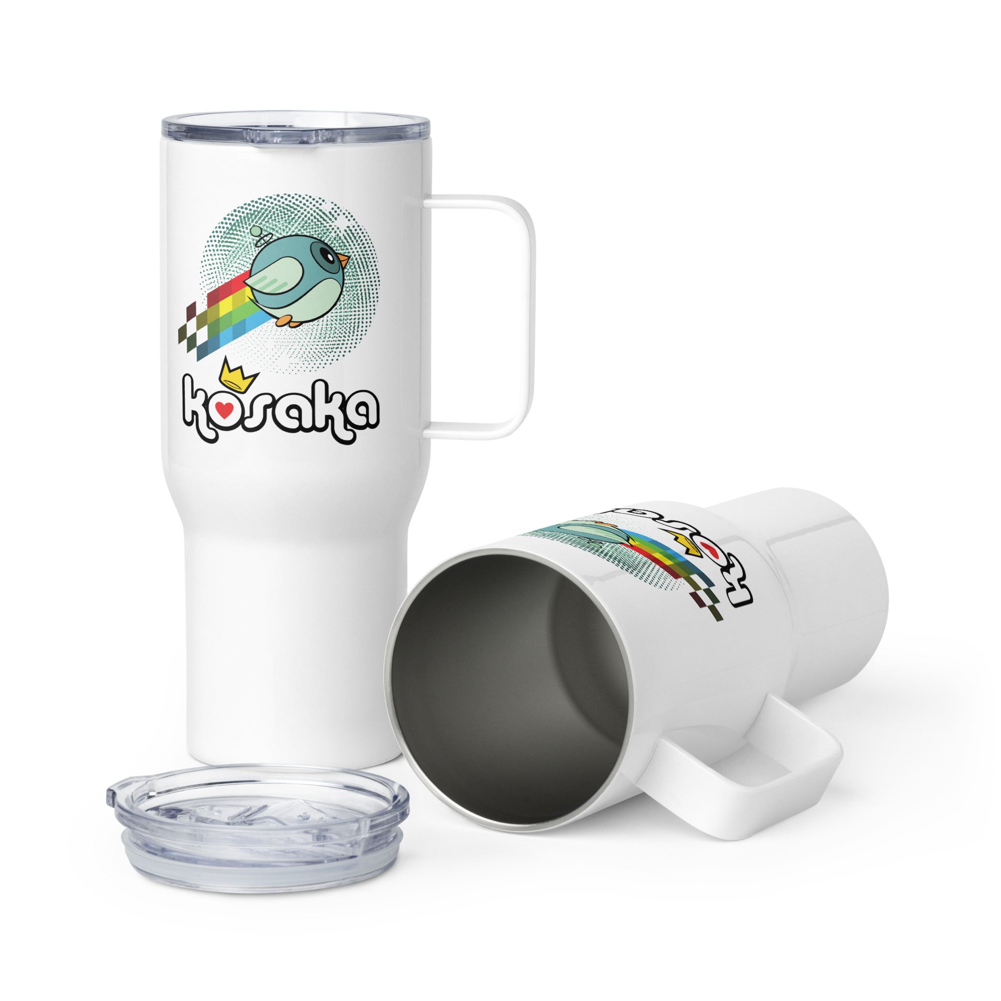 Kosaka Rainbow Bird Travel mug with a handle